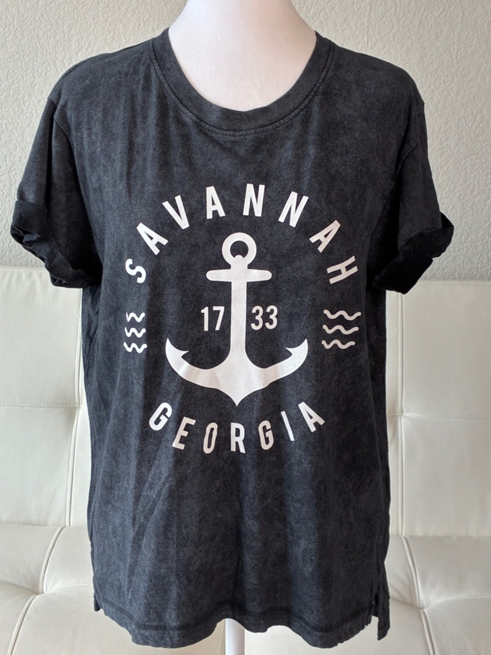 Savannah Georgia Anchor Graphic Tee - Black Mineral Wash by Bloom Pop